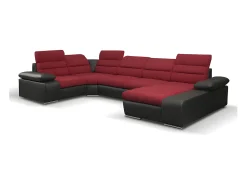 Vente-unique Sofá canto direito modular tecido e pele sintética vermelho e preto BOILEAU^ Sofá
