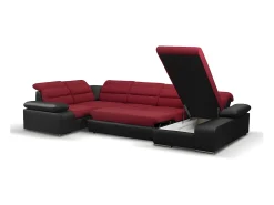 Vente-unique Sofá canto direito modular tecido e pele sintética vermelho e preto BOILEAU^ Sofá