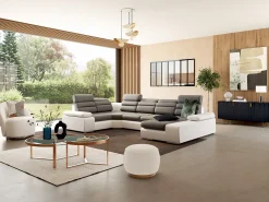 Hot Vente-unique Sofá canto direito modular tecido e pele sintética cinza e branco BOILEAU Cinzento / Branco