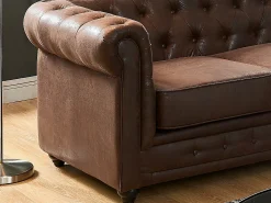 Sofá*Vente-unique Sofá canto em microfibra, pele aspeto envelhecido - CHESTERFIELD Castanho