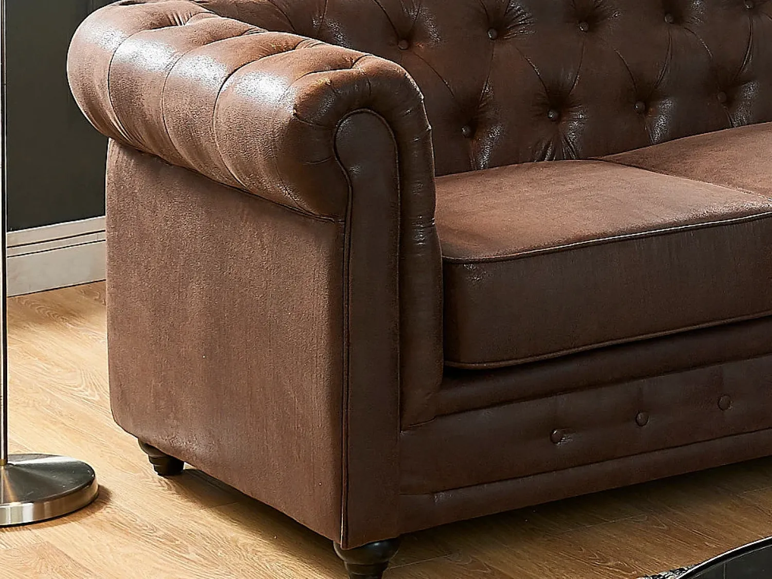 Sofá*Vente-unique Sofá canto em microfibra, pele aspeto envelhecido - CHESTERFIELD Castanho
