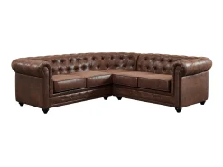 Sofá*Vente-unique Sofá canto em microfibra, pele aspeto envelhecido - CHESTERFIELD Castanho