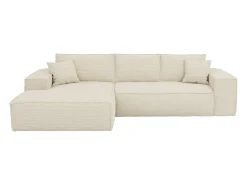 Outlet Vente-unique Sofá canto esquerdo convert. abert. ráp. veludo canelado 130 cm colchão 13 cm memória Bege