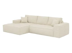 Outlet Vente-unique Sofá canto esquerdo convert. abert. ráp. veludo canelado 130 cm colchão 13 cm memória Bege