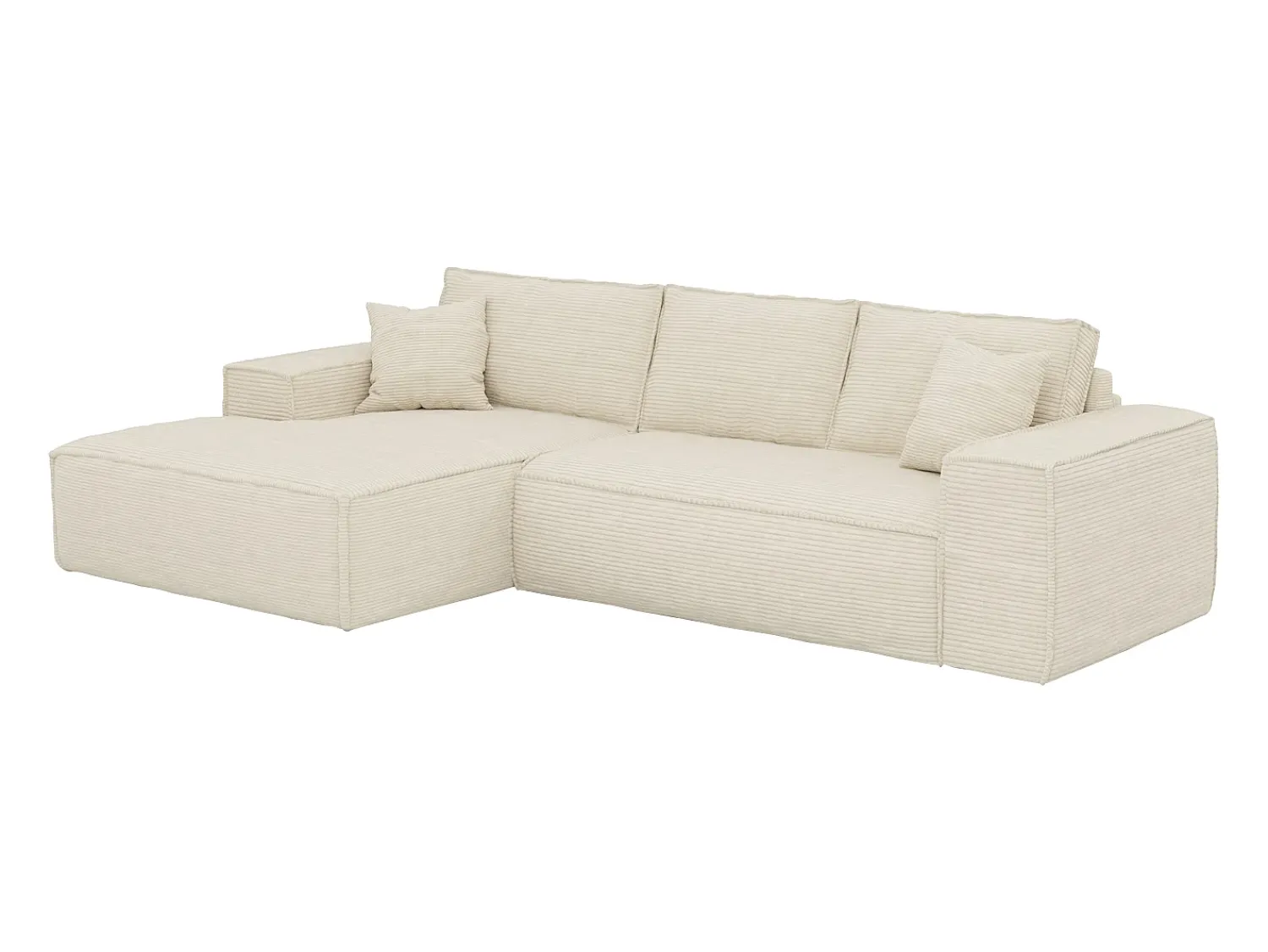 Outlet Vente-unique Sofá canto esquerdo convert. abert. ráp. veludo canelado 130 cm colchão 13 cm memória Bege