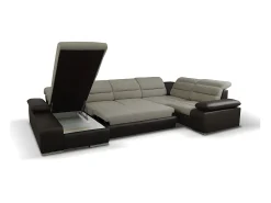 New Vente-unique Sofá canto esquerdo modular tecido e pele sintética bege e castanho BOILEAU Castanho chocolate / Bege
