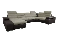 New Vente-unique Sofá canto esquerdo modular tecido e pele sintética bege e castanho BOILEAU Castanho chocolate / Bege