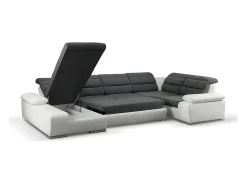 Sale Vente-unique Sofá canto esquerdo modular tecido e pele sintética cinza e branco BOILEAU Cinzento / Branco