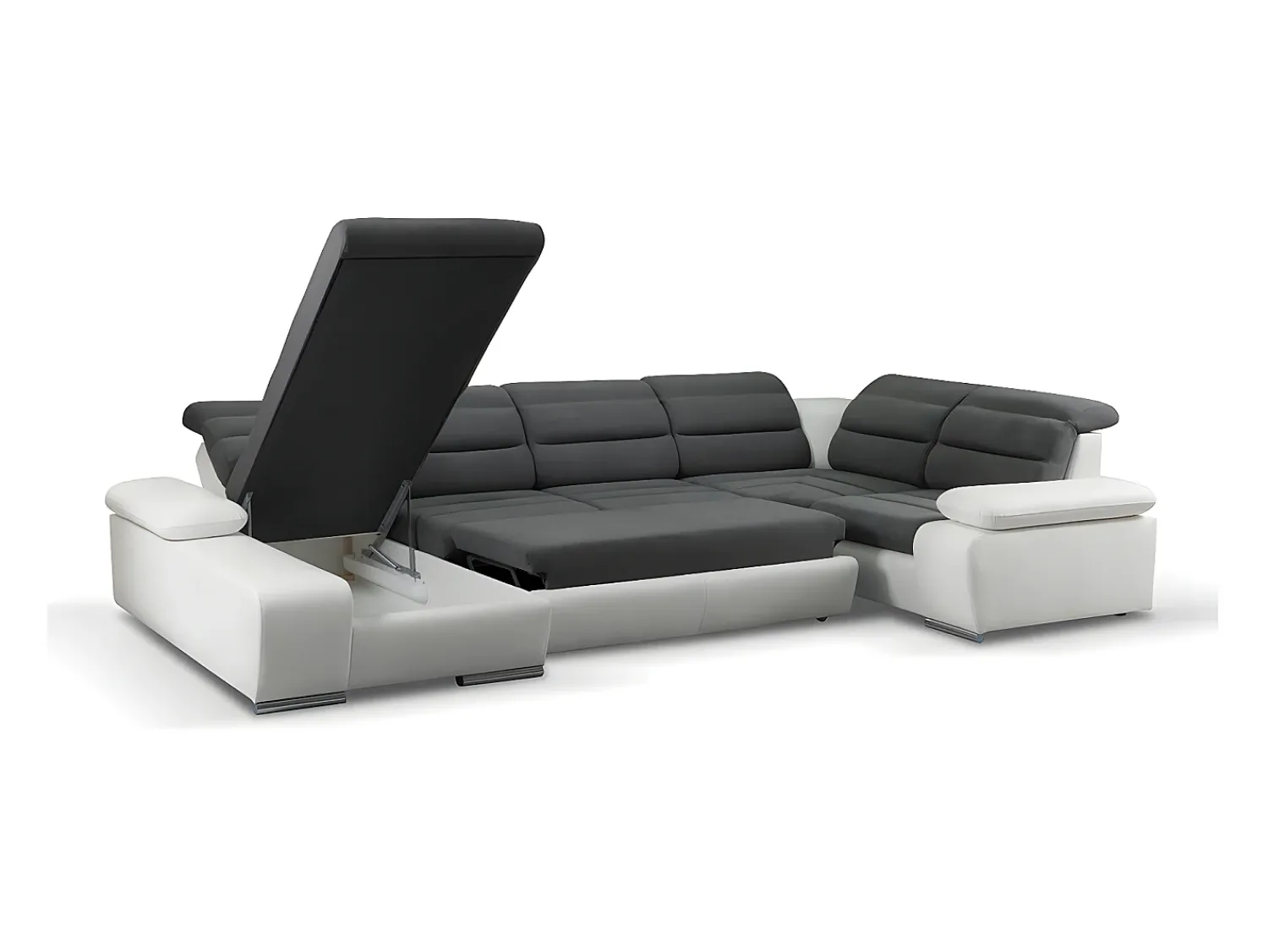 Sale Vente-unique Sofá canto esquerdo modular tecido e pele sintética cinza e branco BOILEAU Cinzento / Branco