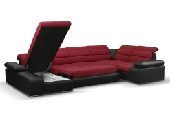 Sofá|Vente-unique Sofá canto esquerdo modular tecido e pele sintética vermelho e preto BOILEAU Preto / Vermelho