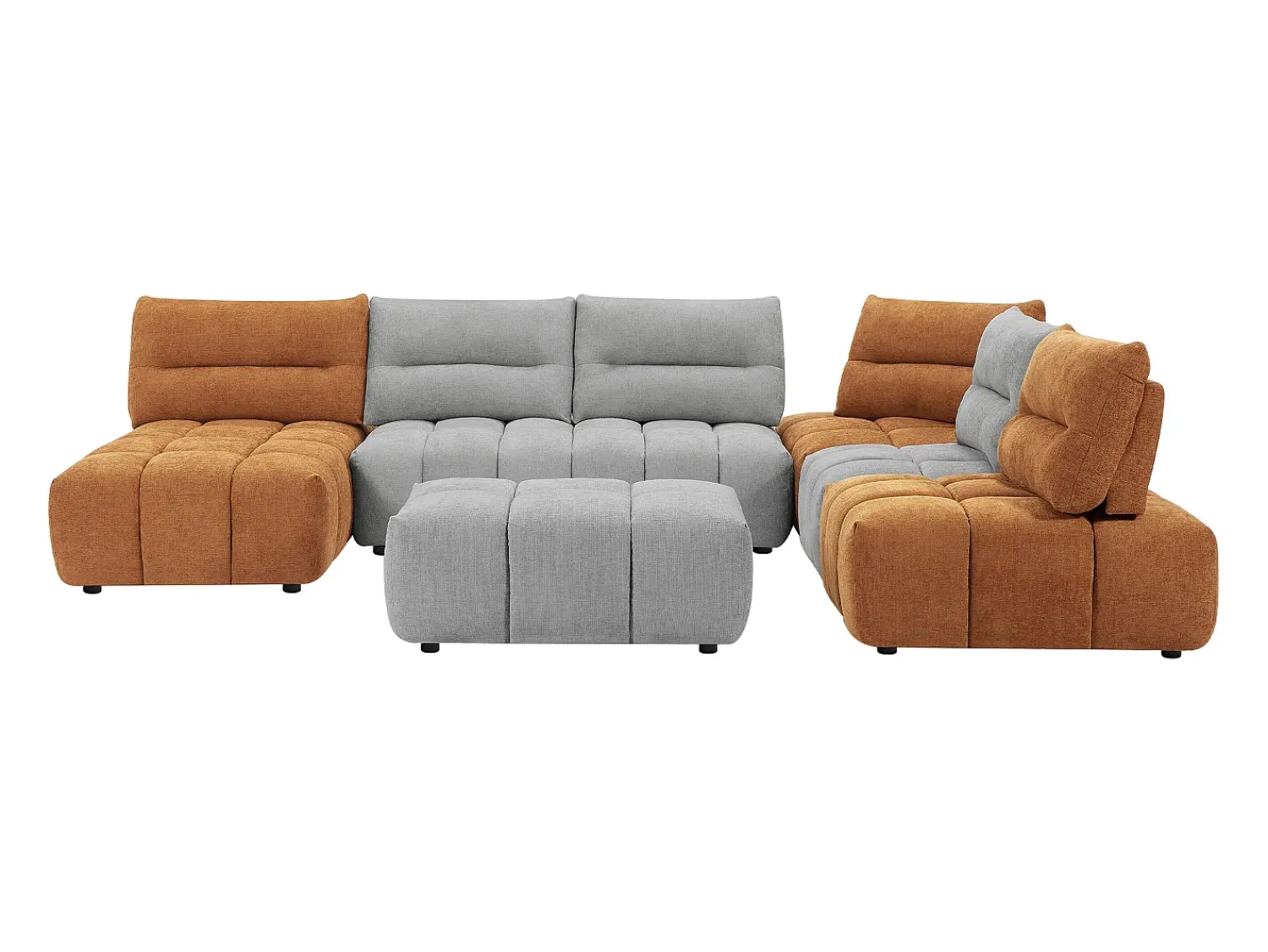 Sofá|Vente-unique Sofá canto panorâmico modular e pufe encosto função avança-recua cinza e terracota APOLIU Cinzento claro / Terracota