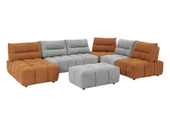 Sofá|Vente-unique Sofá canto panorâmico modular e pufe encosto função avança-recua cinza e terracota APOLIU Cinzento claro / Terracota