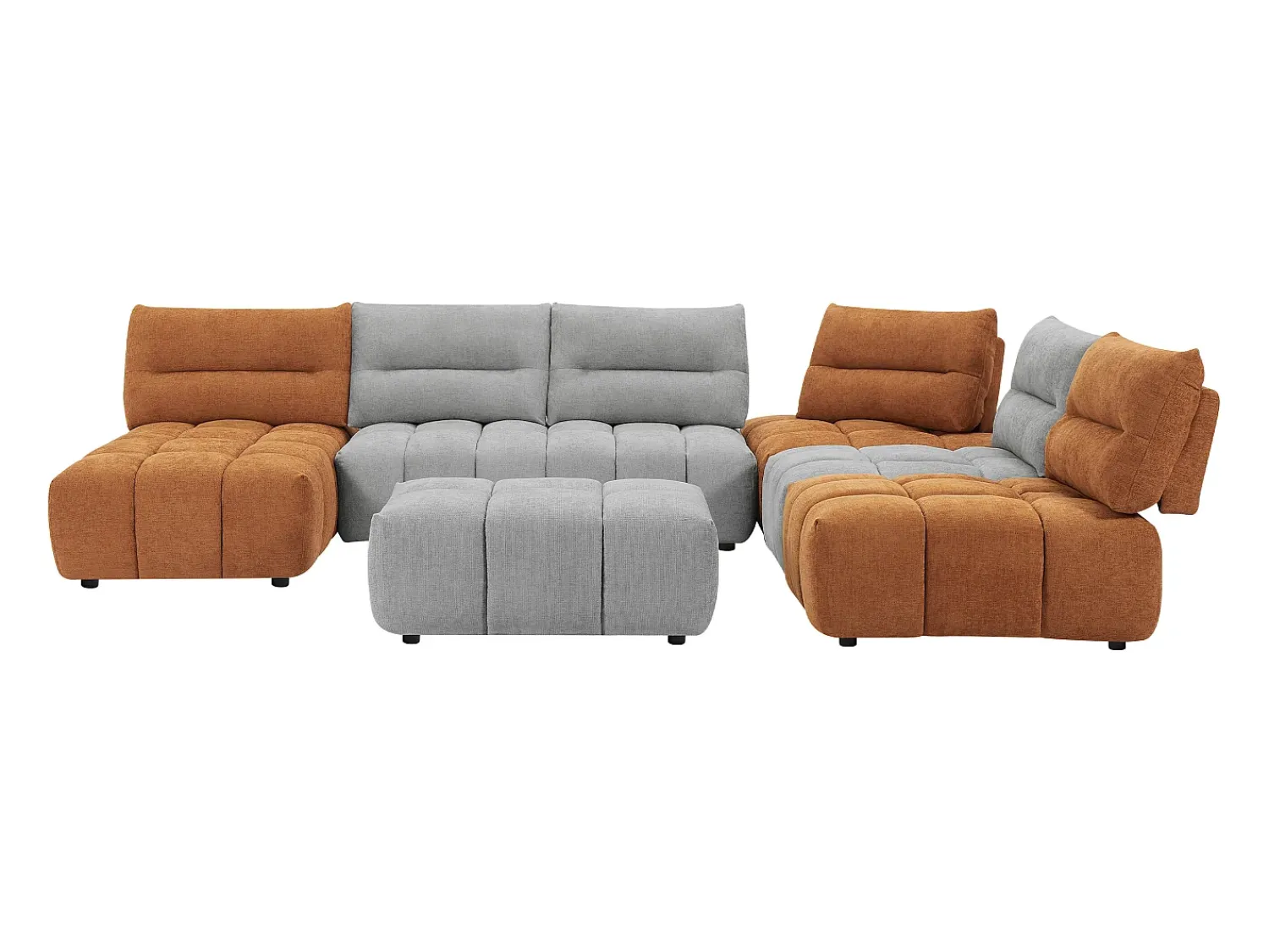 Sofá|Vente-unique Sofá canto panorâmico modular e pufe encosto função avança-recua cinza e terracota APOLIU Cinzento claro / Terracota