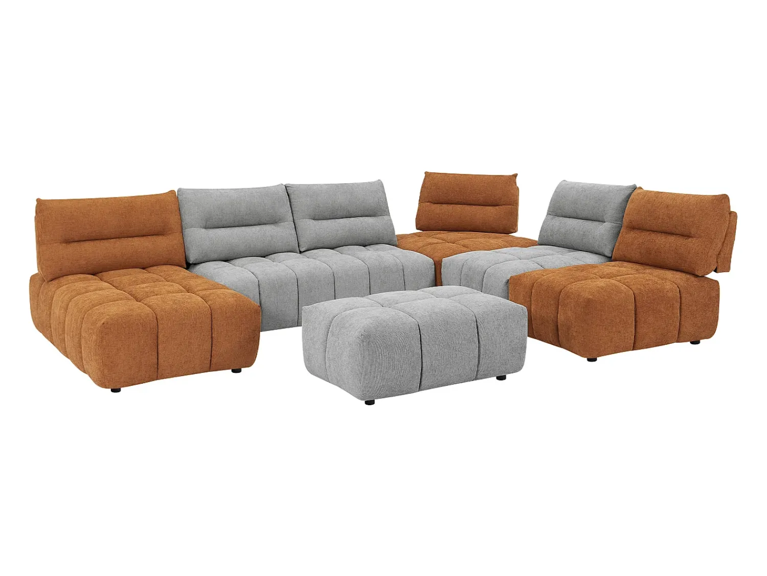 Sofá|Vente-unique Sofá canto panorâmico modular e pufe encosto função avança-recua cinza e terracota APOLIU Cinzento claro / Terracota