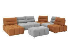 Sofá|Vente-unique Sofá canto panorâmico modular e pufe encosto função avança-recua cinza e terracota APOLIU Cinzento claro / Terracota