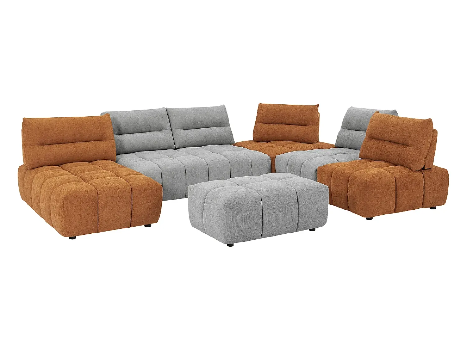 Sofá|Vente-unique Sofá canto panorâmico modular e pufe encosto função avança-recua cinza e terracota APOLIU Cinzento claro / Terracota