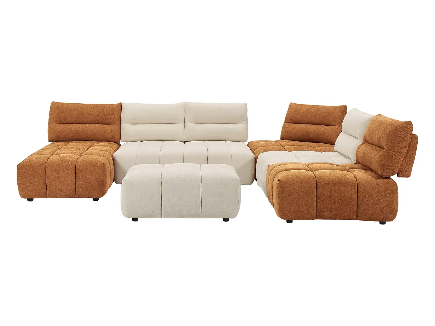 Vente-unique Sofá canto panorâmico modular e pufe encosto função avança-recua bege e terracota APOLIU^ Sofá