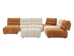 Vente-unique Sofá canto panorâmico modular e pufe encosto função avança-recua bege e terracota APOLIU^ Sofá