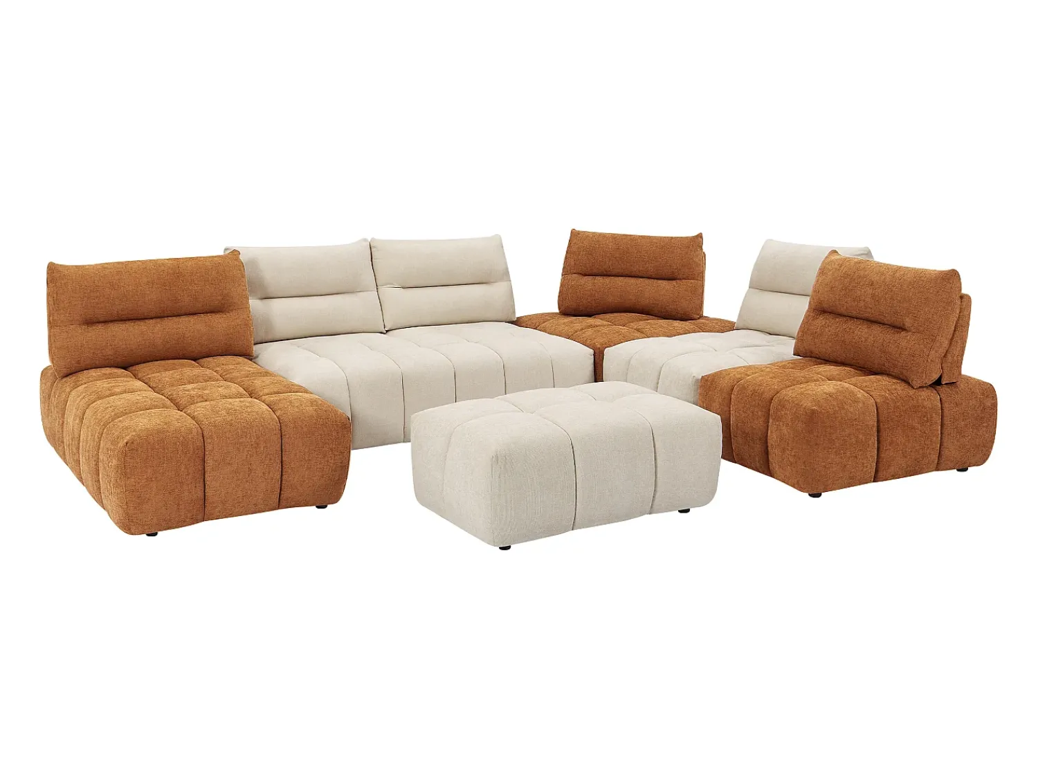 Vente-unique Sofá canto panorâmico modular e pufe encosto função avança-recua bege e terracota APOLIU^ Sofá