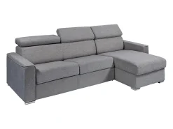 Vente-unique Sofá canto reversível convertível abert. rápida tecido bege, cama 140 cm, esp. 22 cm VIZIR Cinza antracite