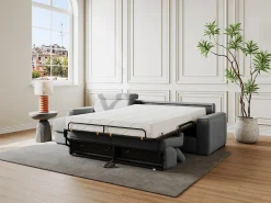 Vente-unique Sofá canto reversível convertível abert. rápida tecido bege, cama 140 cm, esp. 22 cm VIZIR Cinza antracite