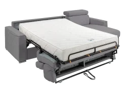 Vente-unique Sofá canto reversível convertível abert. rápida tecido bege, cama 140 cm, esp. 22 cm VIZIR Cinza antracite