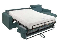 Sofá|Vente-unique Sofá canto reversível convertível abert. rápida tecido bege, cama 140 cm, esp. 22 cm VIZIR Azul