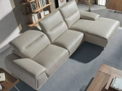 Angel Cerda Sofá chaise longue direito em pele cinzenta taupe 6150^ Sofá