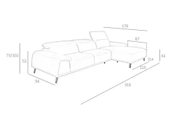 Angel Cerda Sofá chaise longue direito em pele cinzenta taupe 6150^ Sofá