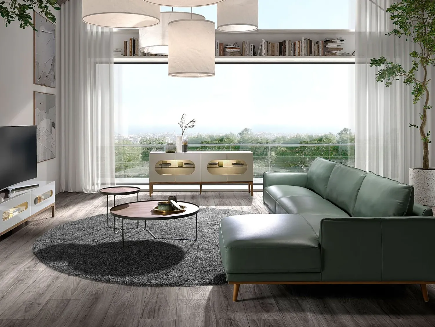 Sofá*Angel Cerda Sofá chaise longue direito em pele 6199 Verde