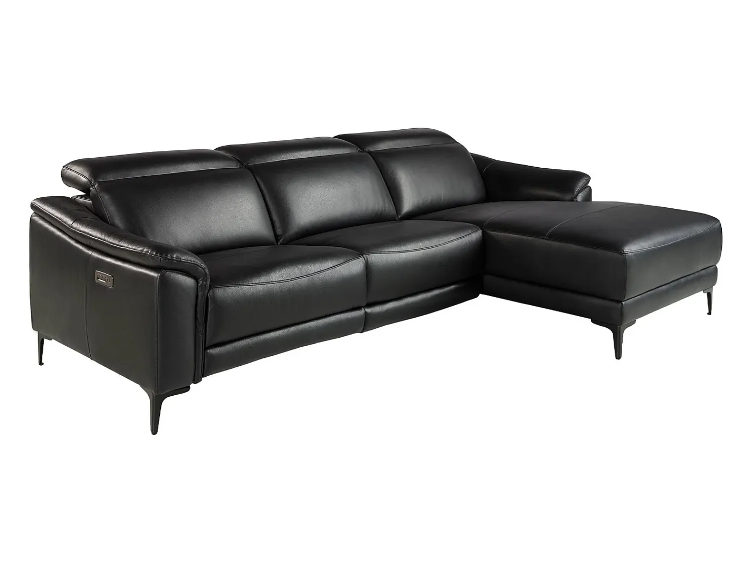 Angel Cerda Sofá chaise longue direito em couro 6205 Preto
