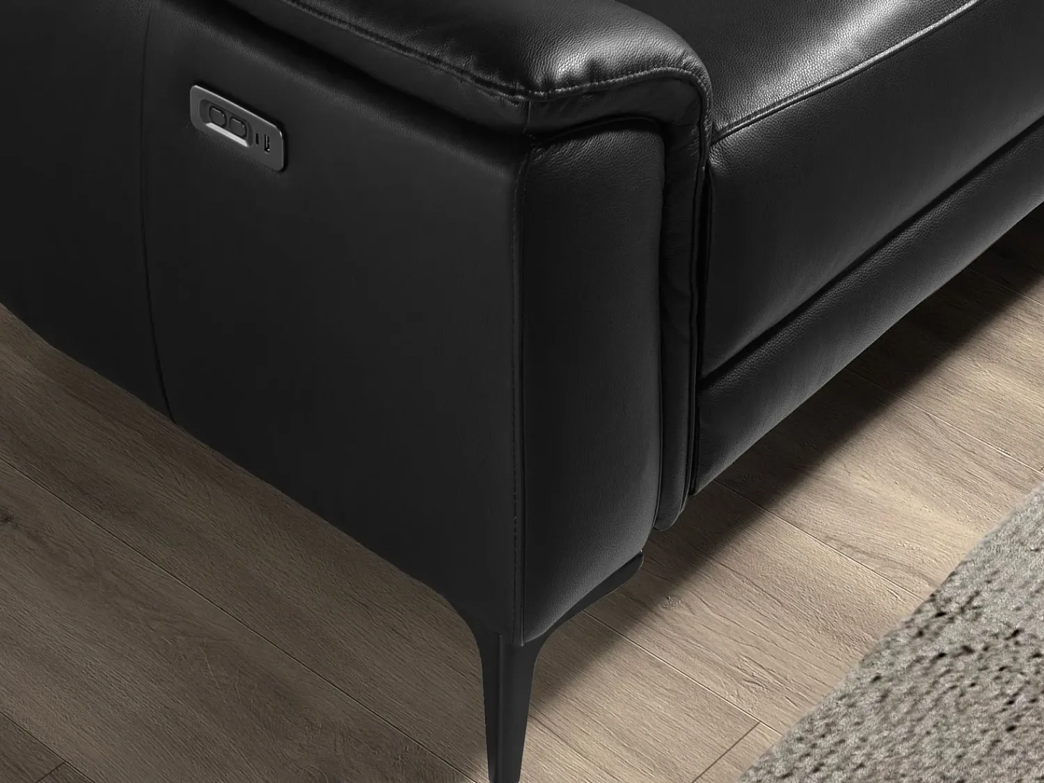 Angel Cerda Sofá chaise longue direito em couro 6205 Preto