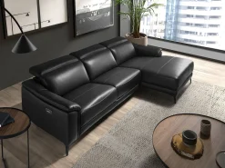 Angel Cerda Sofá chaise longue direito em couro 6205 Preto