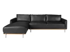 Angel Cerda Sofá chaise longue esquerdo em pele preta 6198^ Sofá