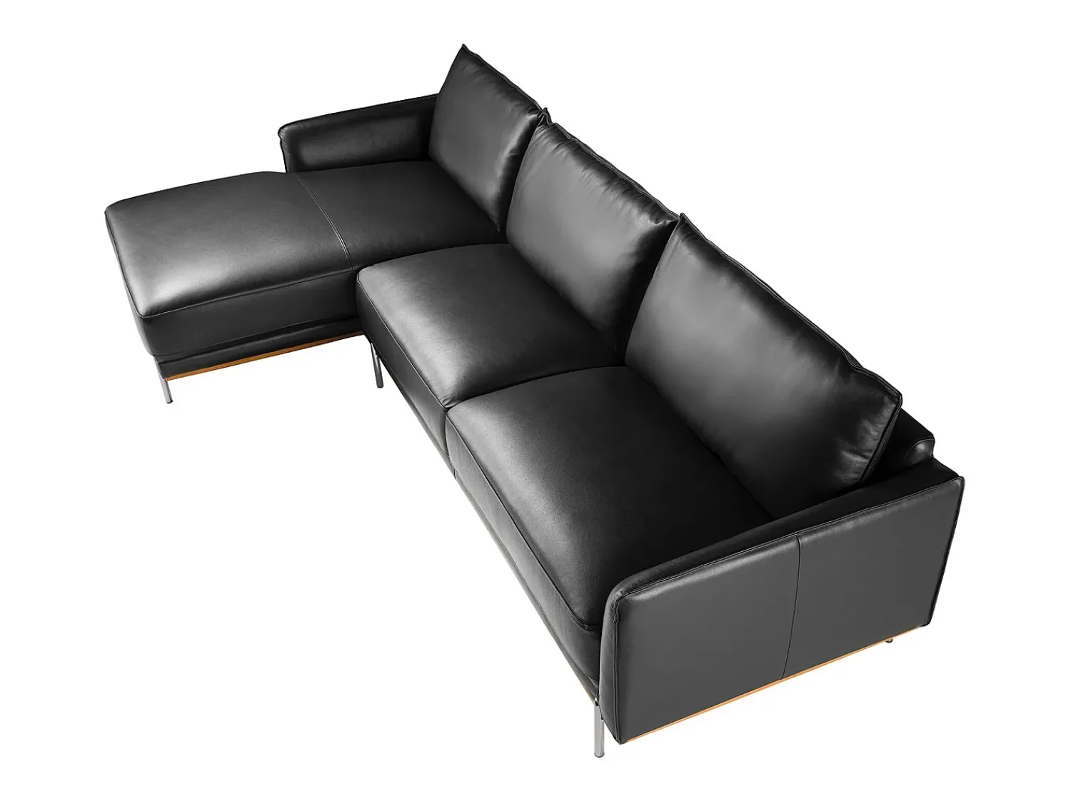 Angel Cerda Sofá chaise longue esquerdo em pele preta 6198^ Sofá