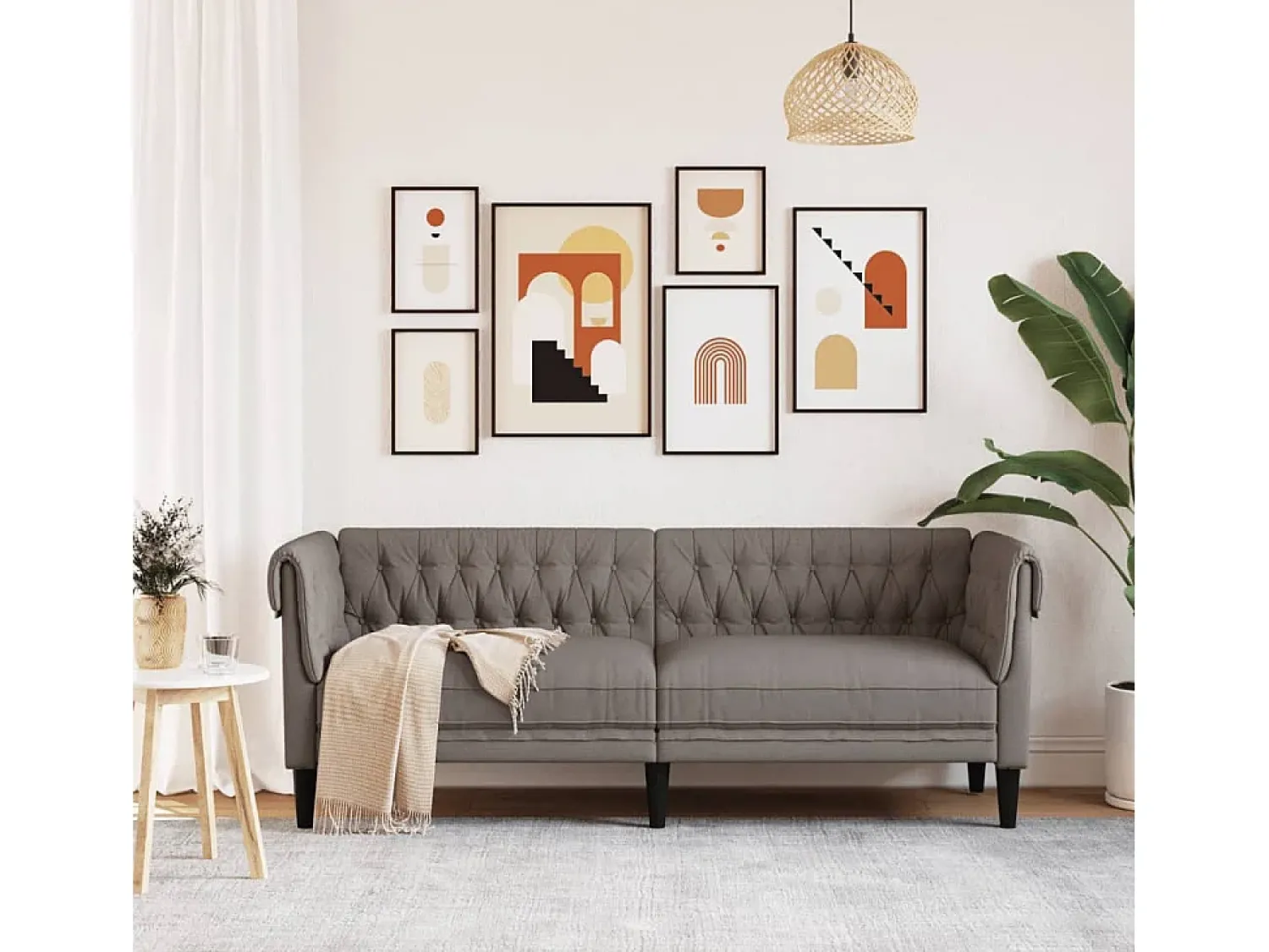 Sofá| Sofá chesterfield 3 lugares tecido cinzento-acastanhado PT218921 Taupe