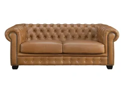 LINEA SOFA Sofá chesterfield 3 lugares 100% pele de búfalo superior caramelo vintage BRENTON^ Sofá