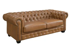 LINEA SOFA Sofá chesterfield 3 lugares 100% pele de búfalo superior caramelo vintage BRENTON^ Sofá