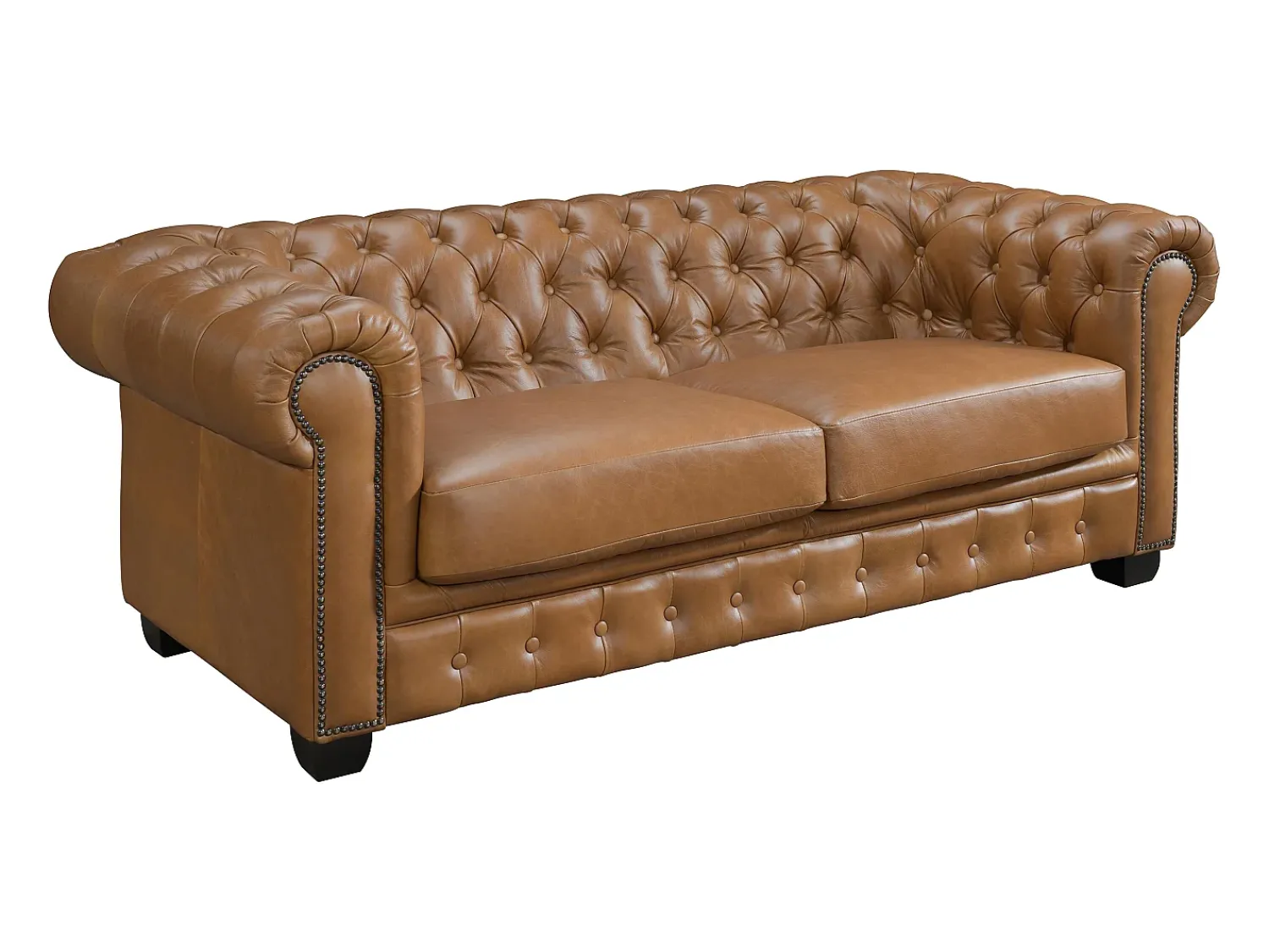 LINEA SOFA Sofá chesterfield 3 lugares 100% pele de búfalo superior caramelo vintage BRENTON^ Sofá