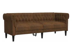 Sofá|vidaxl Sofá chesterfield 3 lugares tecido Castanho