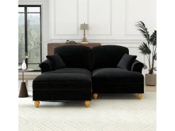 Sofá|DripeX Sofá chesterfield 2 lugares em felpudo - com puff e 2 almofadas - saia removível - 194x140x93cm Preto