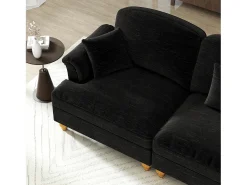 Sofá|DripeX Sofá chesterfield 2 lugares em felpudo - com puff e 2 almofadas - saia removível - 194x140x93cm Preto