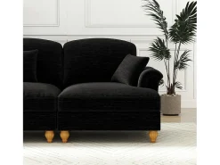 Sofá|DripeX Sofá chesterfield 2 lugares em felpudo - com puff e 2 almofadas - saia removível - 194x140x93cm Preto