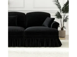 Sofá|DripeX Sofá chesterfield 2 lugares em felpudo - com puff e 2 almofadas - saia removível - 194x140x93cm Preto