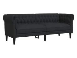vidaxl Sofá chesterfield 3 lugares tecido Preto
