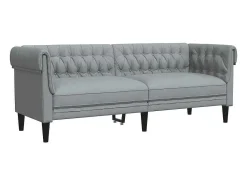 Sofá*vidaxl Sofá chesterfield 3 lugares tecido -claro Cinzento