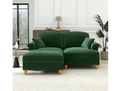 DripeX Sofá chesterfield 2 lugares em felpudo - com puff e 2 almofadas - saia removível - 194x140x93cm^ Sofá