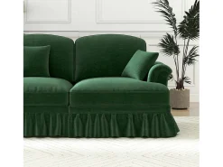 DripeX Sofá chesterfield 2 lugares em felpudo - com puff e 2 almofadas - saia removível - 194x140x93cm^ Sofá