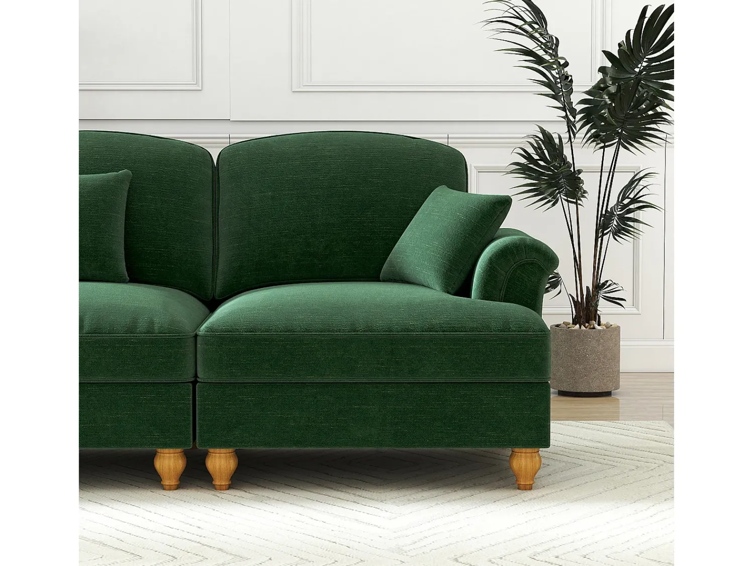 DripeX Sofá chesterfield 2 lugares em felpudo - com puff e 2 almofadas - saia removível - 194x140x93cm^ Sofá