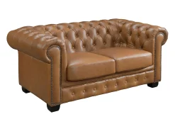 LINEA SOFA Sofá chesterfield 2 lugares 100% pele de búfalo superior caramelo vintage BRENTON^ Sofá
